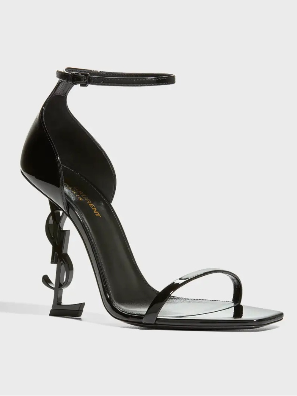 Saint Laurent Black Patent Leather Logo Ankle-Strap Sandal Opyum/Cassandra - Picture 2 of 4